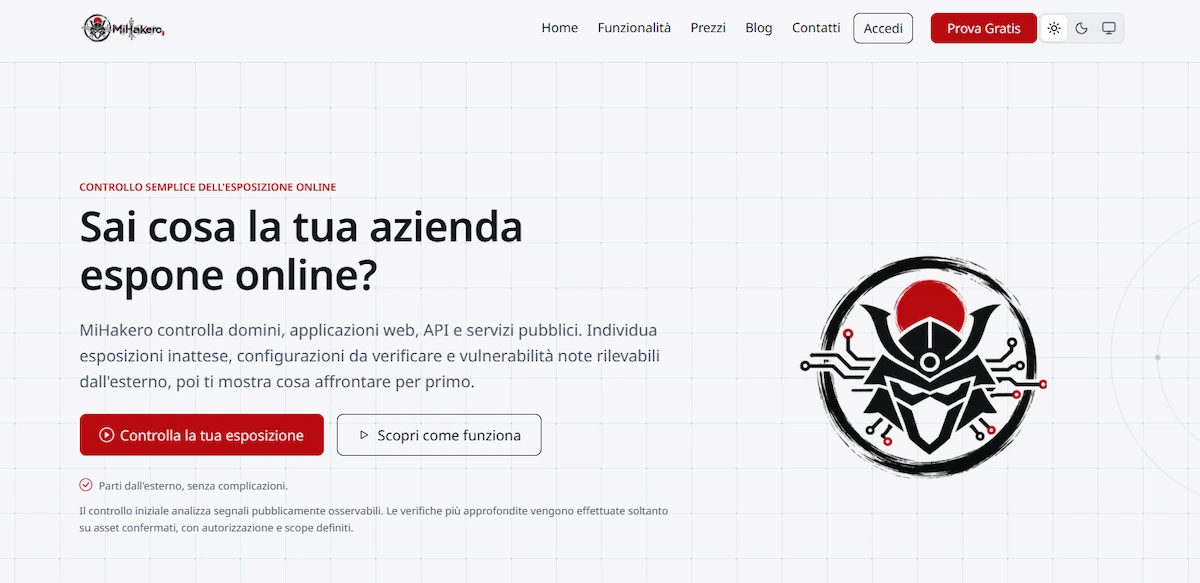 Schermata 1 di MiHakero, piattaforma per l'analisi della sicurezza web